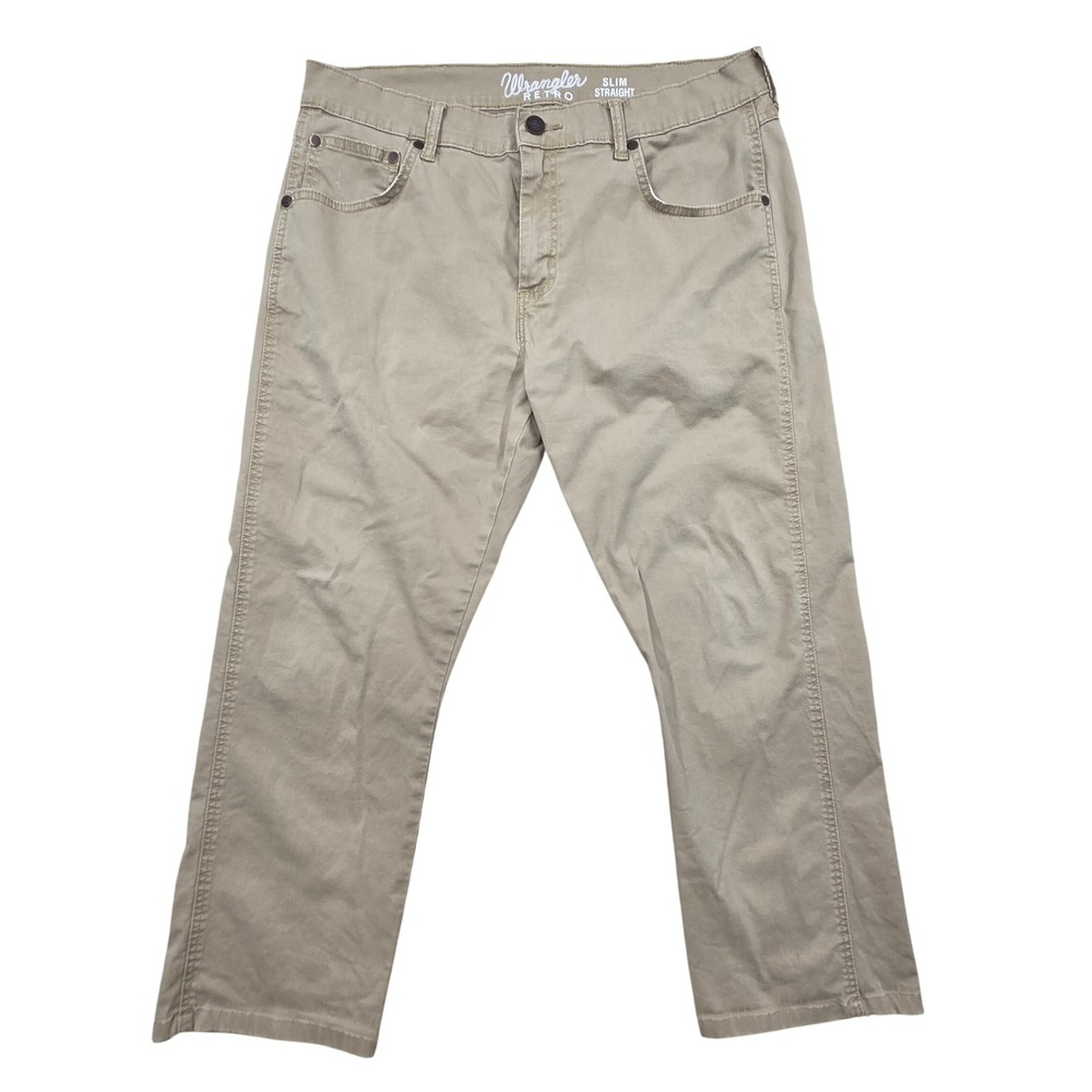Wrangler Retro Slim Straight Pants 1088MWZFN Khaki Tan Mens 34x26 *HEMMED